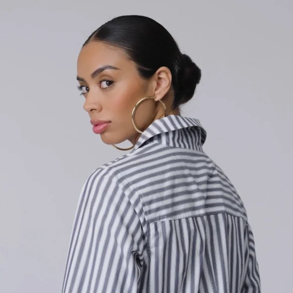 KBB KAHLANA Target‎ S Small Long Sleeve The Draped Shirtdress Blue Striped Dress - Picture 9 of 12